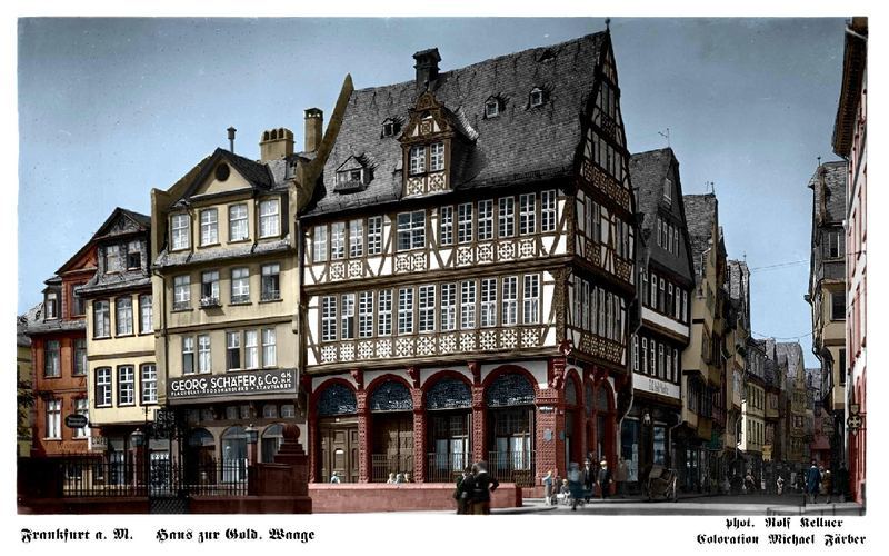 Haus zur goldenen Waage, Postkarte um 1900, coloriert  